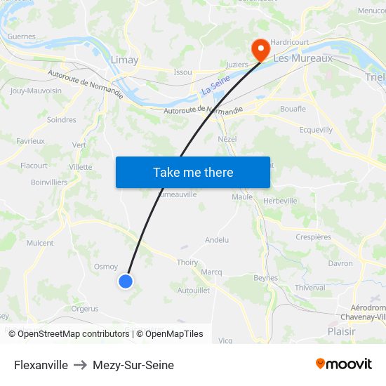 Flexanville to Mezy-Sur-Seine map