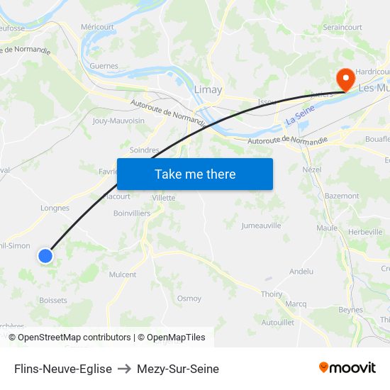 Flins-Neuve-Eglise to Mezy-Sur-Seine map