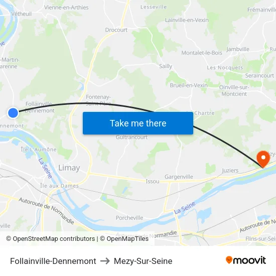 Follainville-Dennemont to Mezy-Sur-Seine map