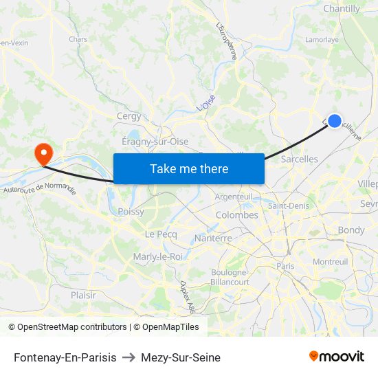 Fontenay-En-Parisis to Mezy-Sur-Seine map