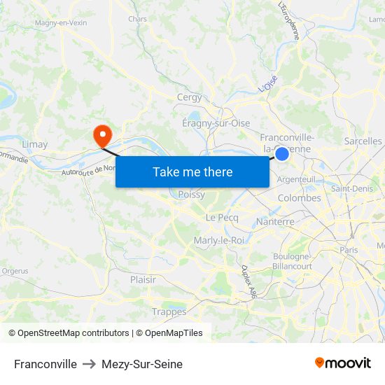 Franconville to Mezy-Sur-Seine map