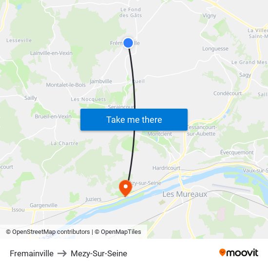 Fremainville to Mezy-Sur-Seine map