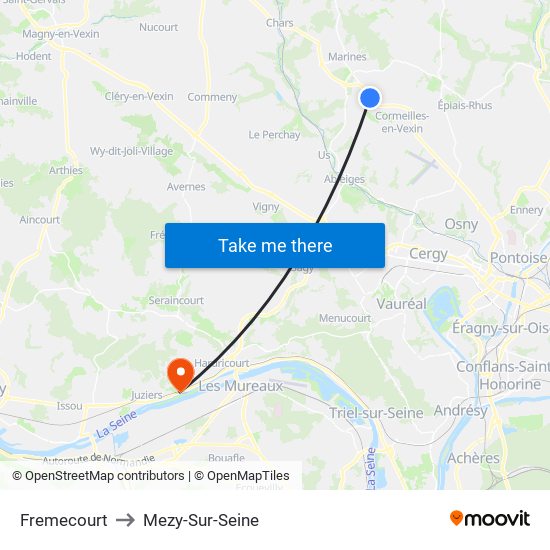 Fremecourt to Mezy-Sur-Seine map