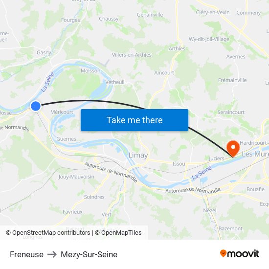 Freneuse to Mezy-Sur-Seine map