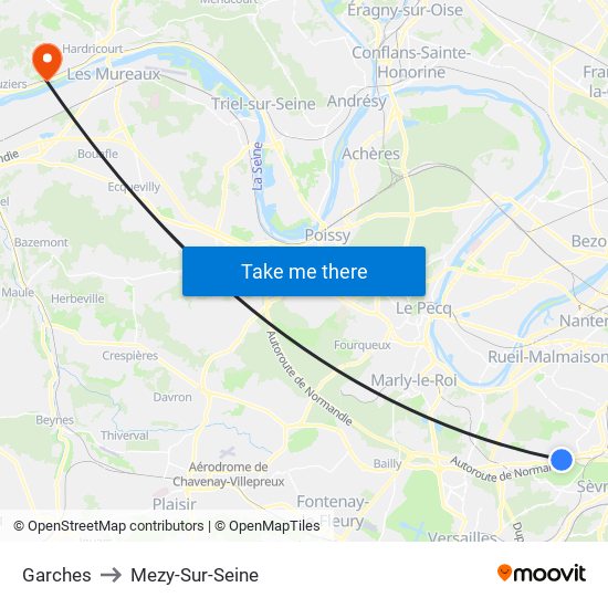 Garches to Mezy-Sur-Seine map