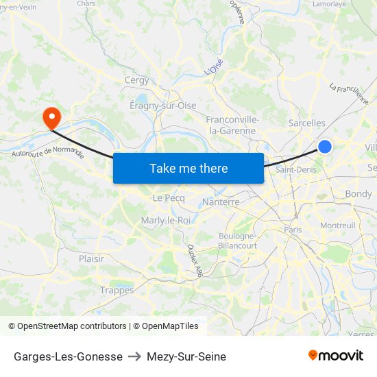 Garges-Les-Gonesse to Mezy-Sur-Seine map