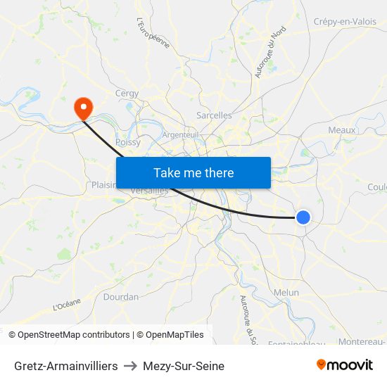 Gretz-Armainvilliers to Mezy-Sur-Seine map