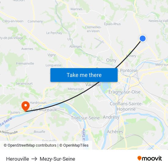 Herouville to Mezy-Sur-Seine map