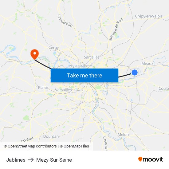 Jablines to Mezy-Sur-Seine map