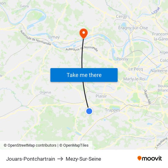 Jouars-Pontchartrain to Mezy-Sur-Seine map