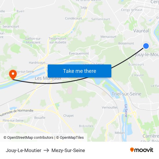 Jouy-Le-Moutier to Mezy-Sur-Seine map