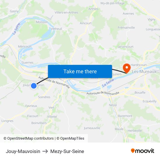 Jouy-Mauvoisin to Mezy-Sur-Seine map