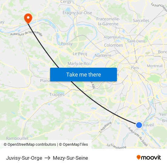 Juvisy-Sur-Orge to Mezy-Sur-Seine map