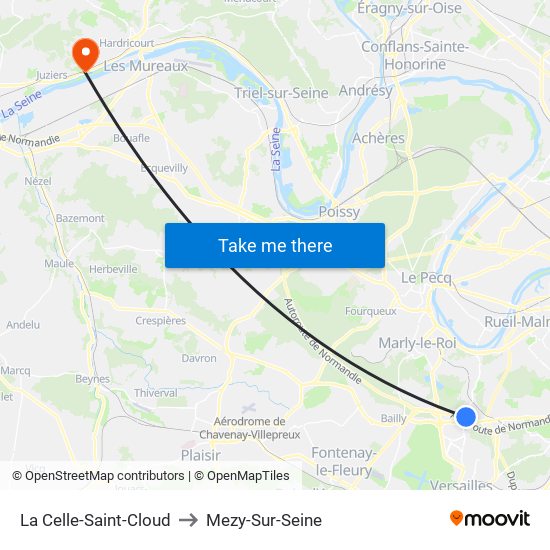 La Celle-Saint-Cloud to Mezy-Sur-Seine map