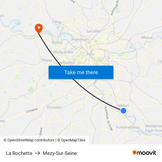 La Rochette to Mezy-Sur-Seine map