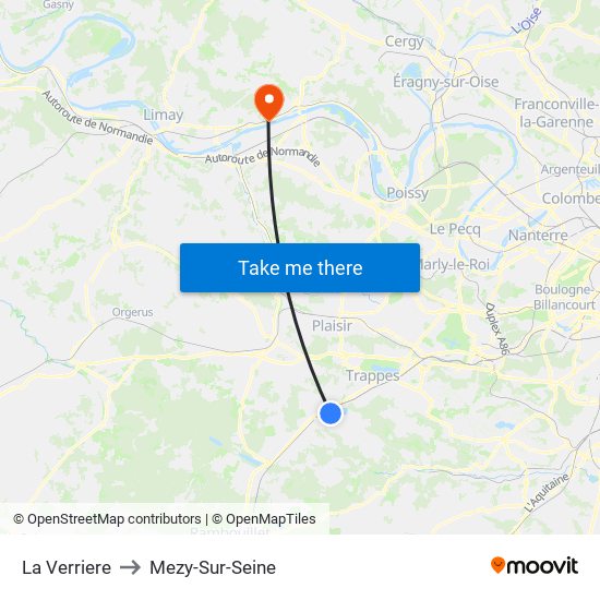 La Verriere to Mezy-Sur-Seine map
