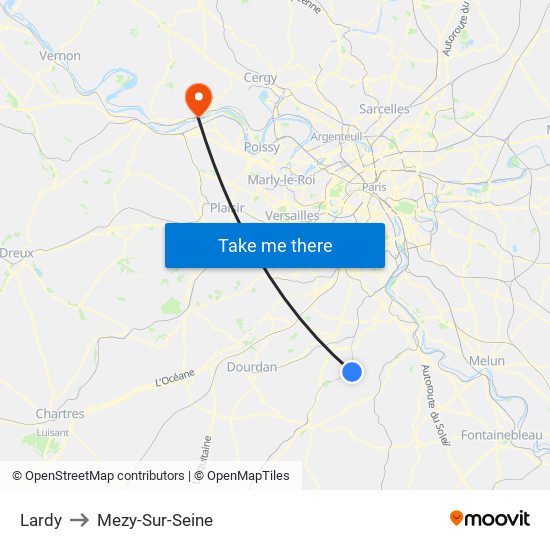 Lardy to Mezy-Sur-Seine map