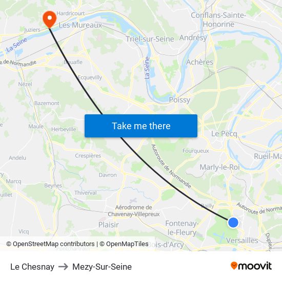 Le Chesnay to Mezy-Sur-Seine map