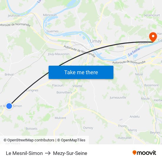 Le Mesnil-Simon to Mezy-Sur-Seine map