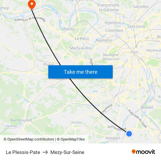 Le Plessis-Pate to Mezy-Sur-Seine map