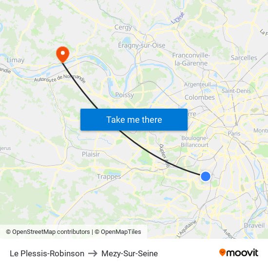 Le Plessis-Robinson to Mezy-Sur-Seine map