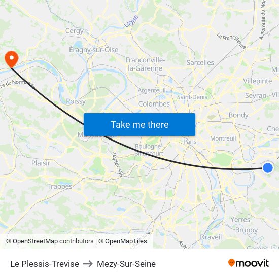 Le Plessis-Trevise to Mezy-Sur-Seine map