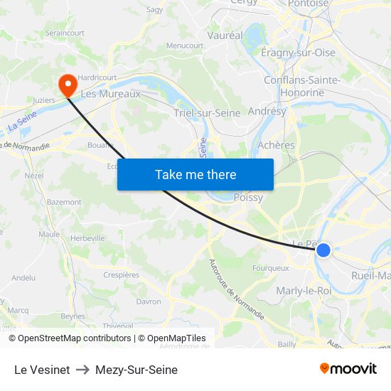 Le Vesinet to Mezy-Sur-Seine map
