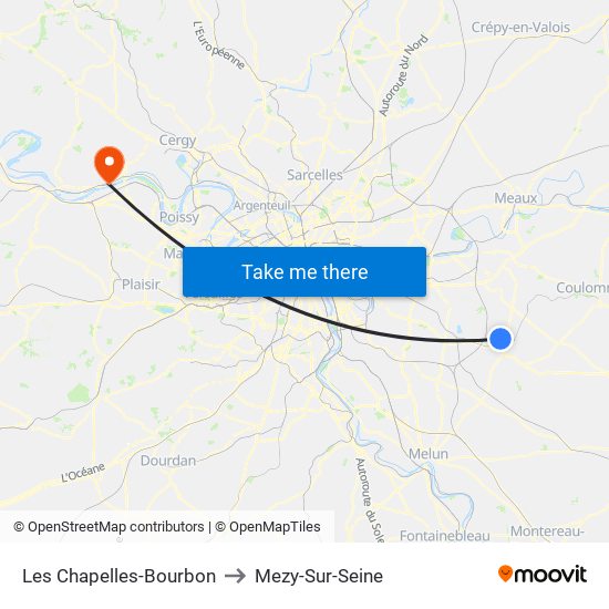 Les Chapelles-Bourbon to Mezy-Sur-Seine map