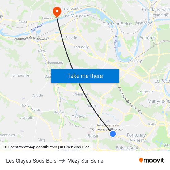 Les Clayes-Sous-Bois to Mezy-Sur-Seine map