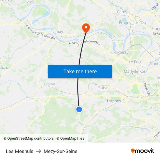 Les Mesnuls to Mezy-Sur-Seine map