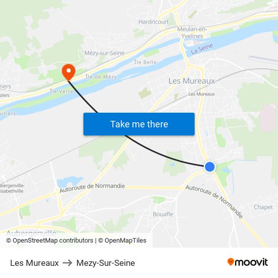 Les Mureaux to Mezy-Sur-Seine map