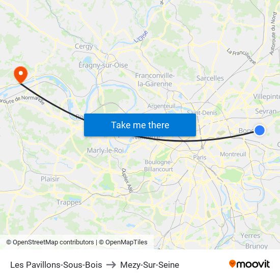 Les Pavillons-Sous-Bois to Mezy-Sur-Seine map