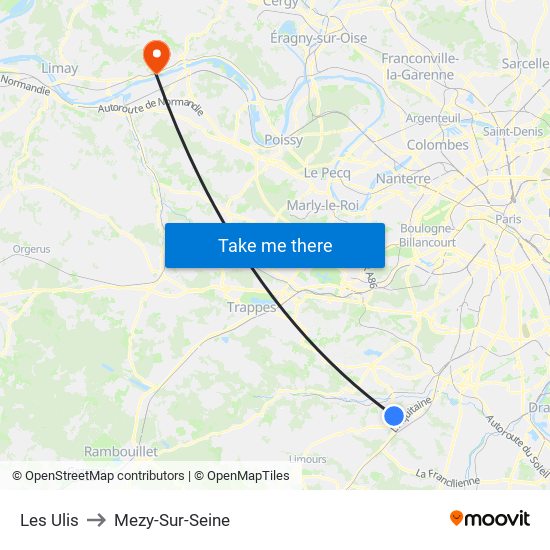 Les Ulis to Mezy-Sur-Seine map