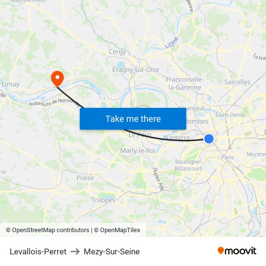 Levallois-Perret to Mezy-Sur-Seine map