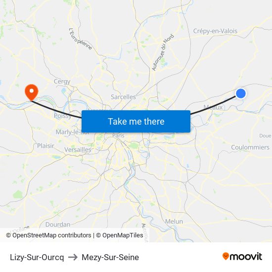 Lizy-Sur-Ourcq to Mezy-Sur-Seine map