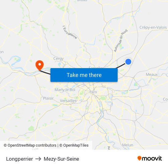 Longperrier to Mezy-Sur-Seine map