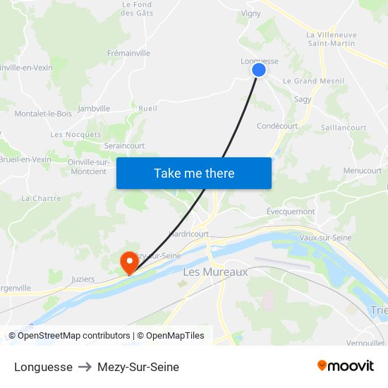 Longuesse to Mezy-Sur-Seine map