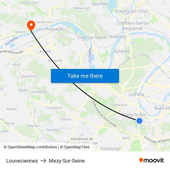 Louveciennes to Mezy-Sur-Seine map
