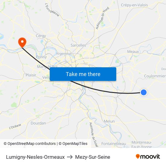 Lumigny-Nesles-Ormeaux to Mezy-Sur-Seine map