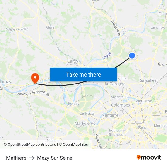 Maffliers to Mezy-Sur-Seine map