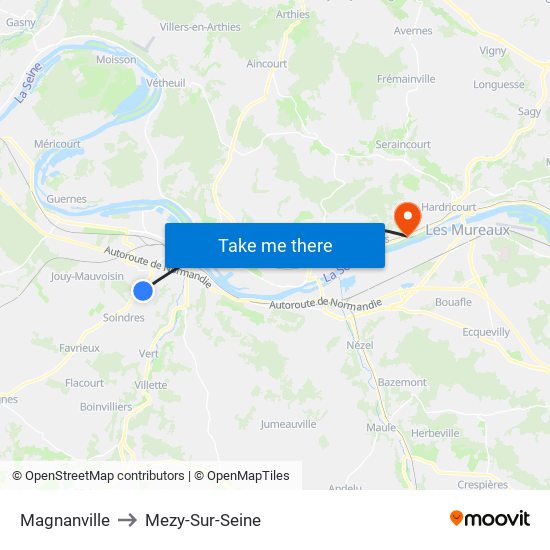 Magnanville to Mezy-Sur-Seine map