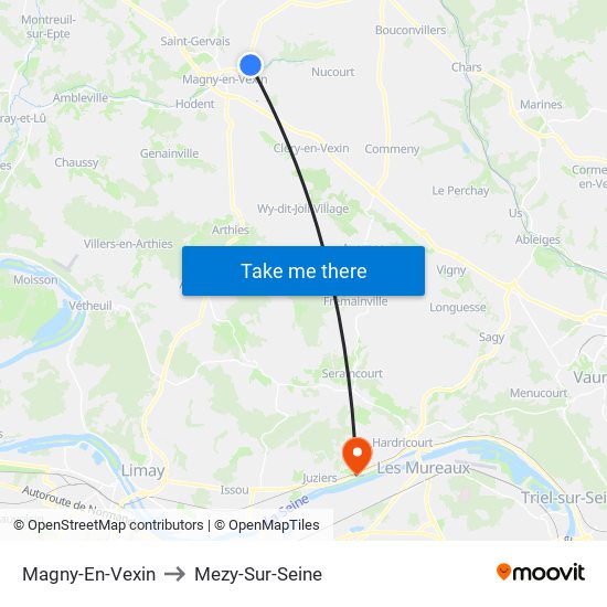 Magny-En-Vexin to Mezy-Sur-Seine map