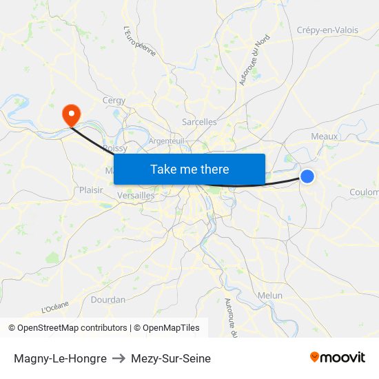 Magny-Le-Hongre to Mezy-Sur-Seine map