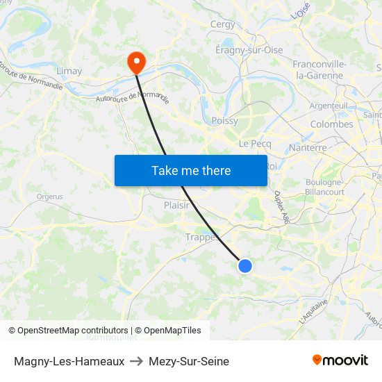 Magny-Les-Hameaux to Mezy-Sur-Seine map