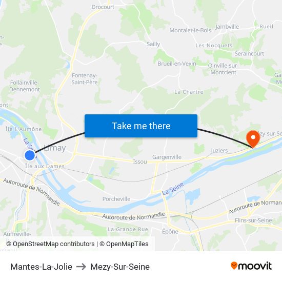 Mantes-La-Jolie to Mezy-Sur-Seine map