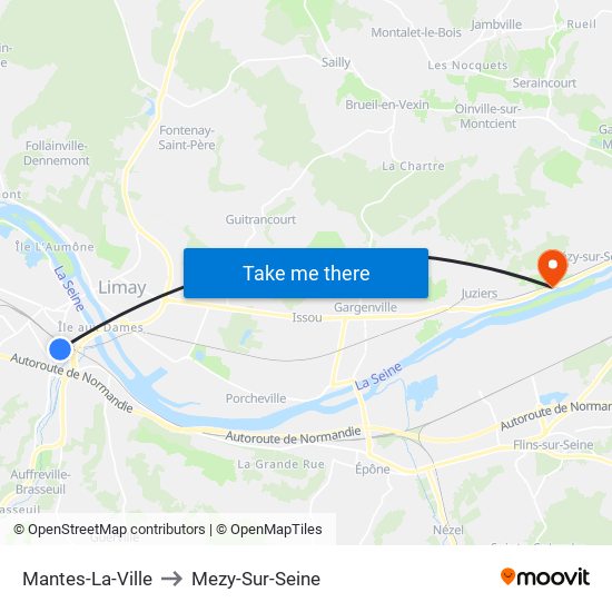 Mantes-La-Ville to Mezy-Sur-Seine map