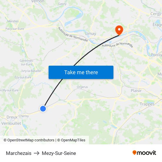 Marchezais to Mezy-Sur-Seine map