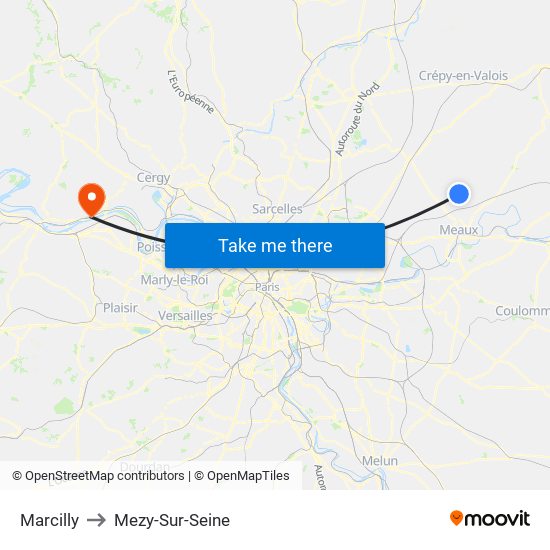 Marcilly to Mezy-Sur-Seine map