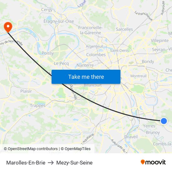 Marolles-En-Brie to Mezy-Sur-Seine map