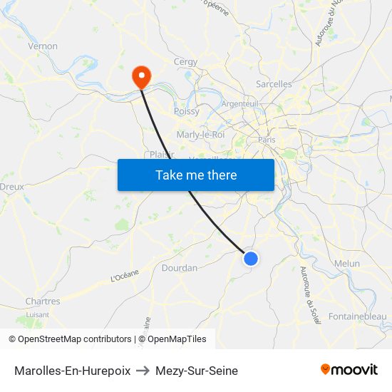 Marolles-En-Hurepoix to Mezy-Sur-Seine map